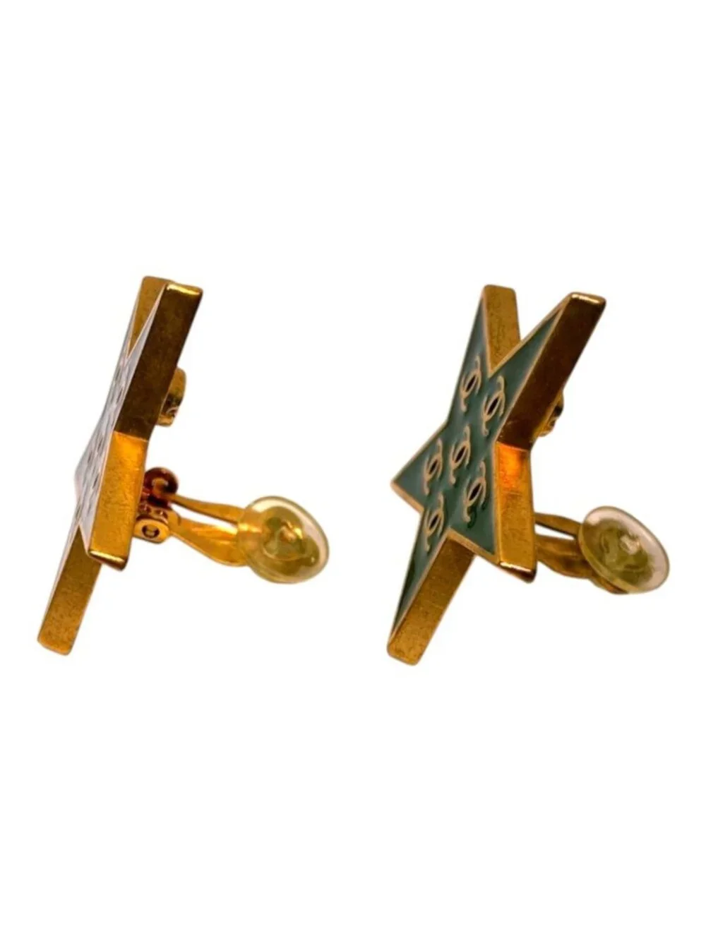 Chanel 01P CC Logo Star Black Gold Vintage Earrings Metal